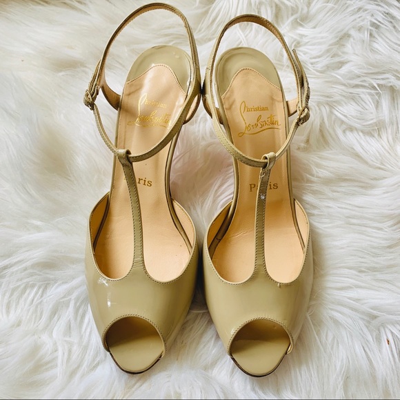 Christian Louboutin Shoes - Christian Louboutin nude t-strap peep toe heels 40